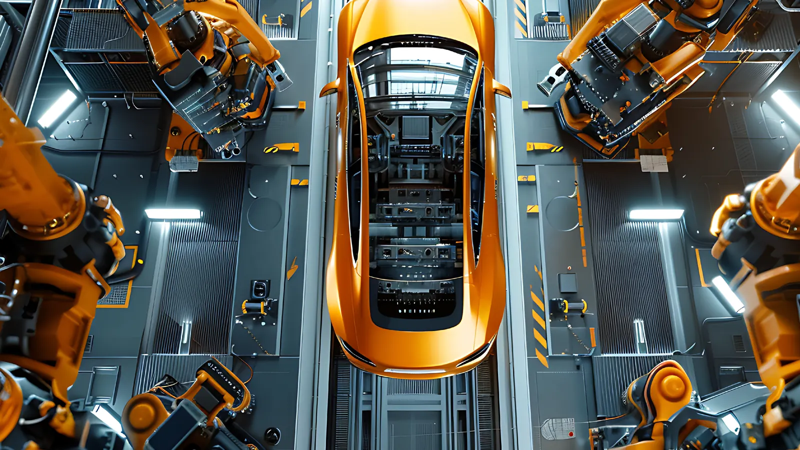 Línea de ensamble automotriz con robots